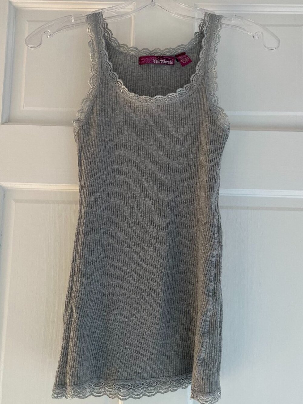 Epic Threads Sleeveless Lace Trim Ribbed Tank Top Gray Girls Size XL